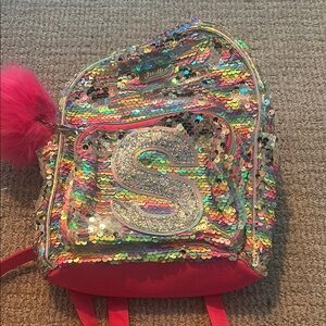 Justice Sequin Backpack with Pink Pom Pom